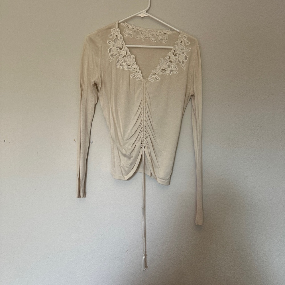 Vintage Cream Lace-Trimmed Women's Top, Vivienne Tam